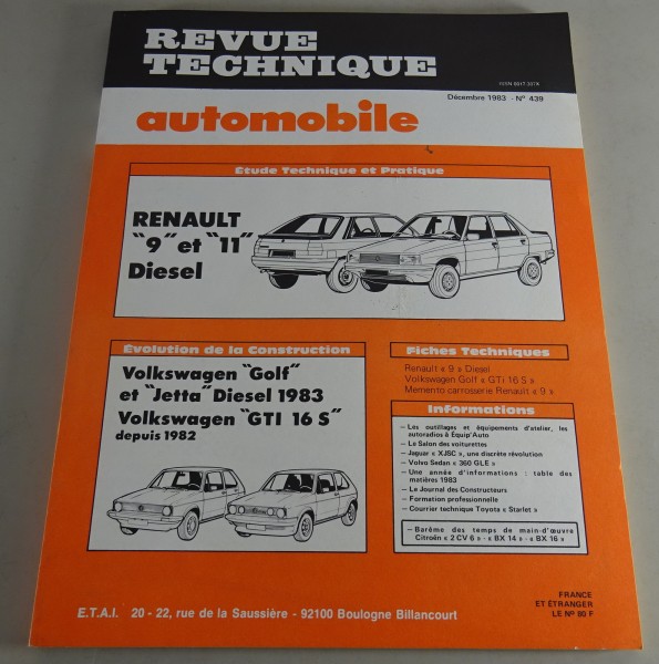 Reparaturanleitung Revue Technique Renault 9 & 11 / VW Golf 1 & GTi von 12/1983