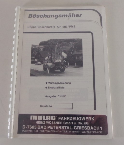 Teilekatalog Mulag Böschungsmäher Doppelwaschbürste ME / FME von 1992