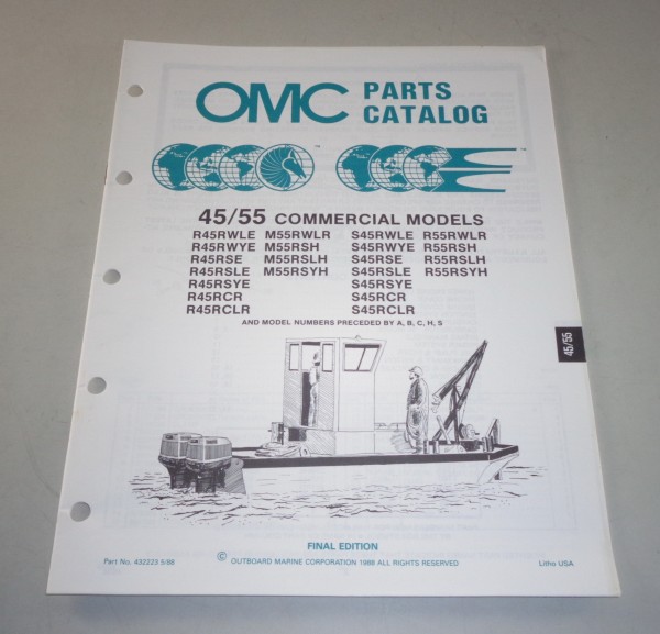Teilekatalog OMC Bootsmotor Außenborder 45 / 55 Commercial Models von 05/1988