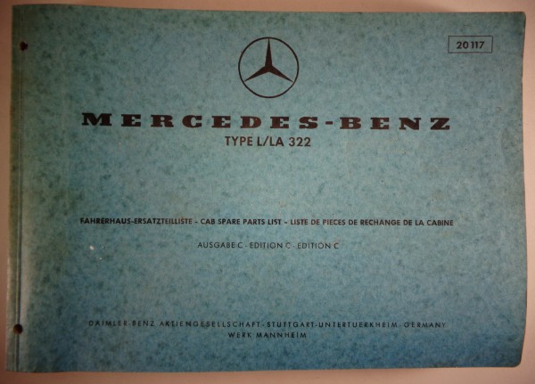 Teilekatalog Mercedes Benz Fahrerhaus Typ L / LA 322 Stand 01/1970