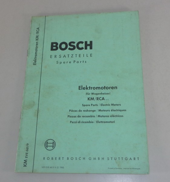 Teilekatalog Bosch Elektromotoren für Wagenheizer KM / RCA von 02/1960