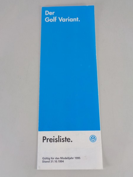 Preisliste / Broschüre Volkswagen / VW Golf III / 3 Variant Modelljahr 1995