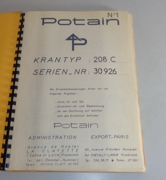 Betriebsanleitung / Handbuch Potain Kran 208 C Stand 01/1970