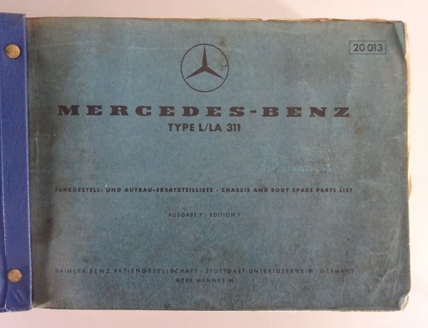 Teilekatalog Mercedes-Benz L / LA 311 mit OM 312 Stand 09/1960 (20013)