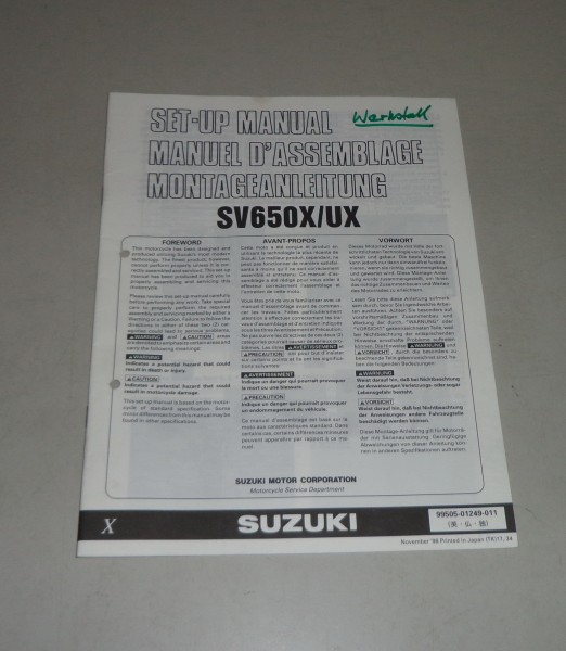 Montageanleitung / Set Up Manual Suzuki SV 650 U Stand 11/1998