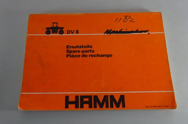 Teilekatalog/ Ersatzteile HAMM Walze DV 8 Stand 12/1981