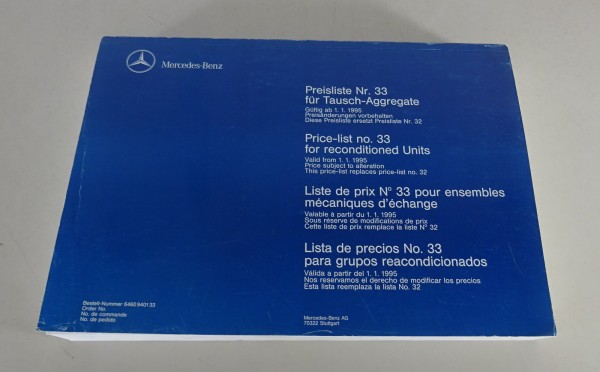 Ersatzteil-Preisliste Nr. 33 Mercedes-Benz PKW & NFZ Motoren Stand 01/1995