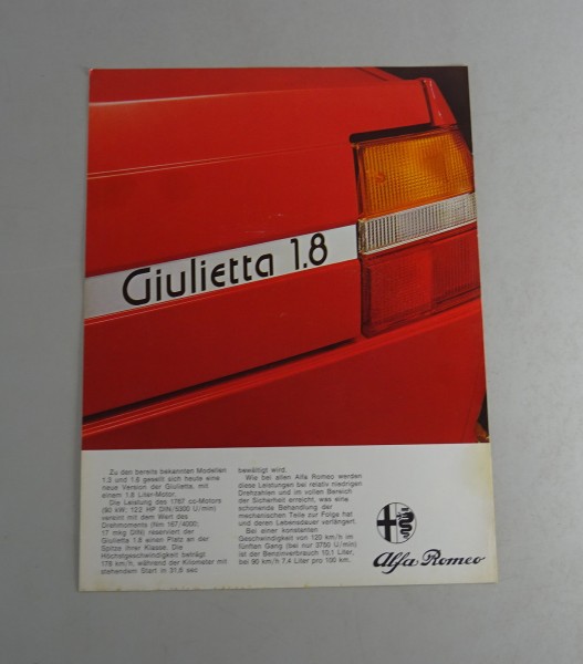 Prospektblatt Alfa Romeo Giulietta 1,8 Typ 116 Stand 05/1979