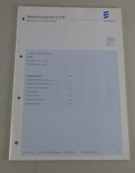 Reparaturanleitung/Störungssuche Eberspächer Wasserheizgerät D9W Stand 01/1996