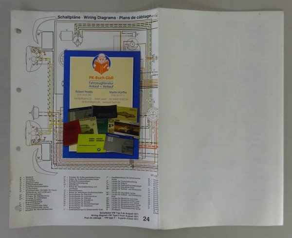 Elektrischer Schaltplan / Stromlaufplan VW 1600 Typ 3 Modelljahr 1972