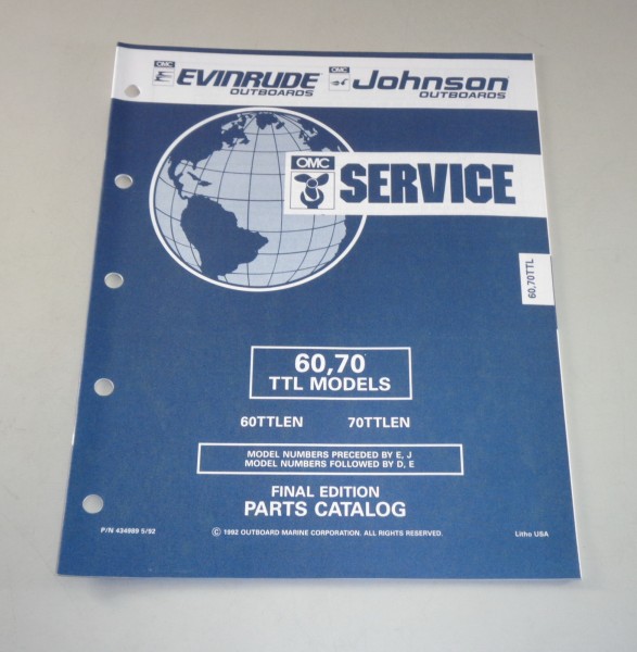 Teilekatalog OMC Evinrude Johnson Außenborder 60 / 70 TTL Models Stand 05/1992