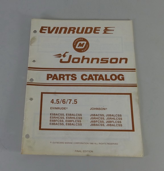 Teilekatalog OMC Johnson / Evinrude 4.5 / 6 / 7.5 PS Models Stand 1980