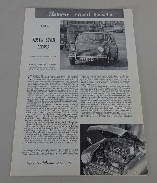 Testbericht / Broschüre „The Autocar“ Austin Mini Seven Cooper von 10/1961