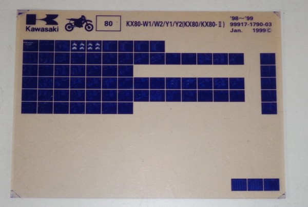 Microfich Ersatzteilkatalog Kawasaki KX 80 W1/W2/Y1/Y2 Model 1998-99 Stand 01/99