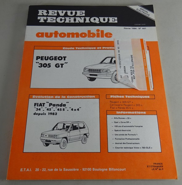 Reparaturanleitung Revue Technique Peugeot 305 GT / Fiat Panda Stand 02/1984