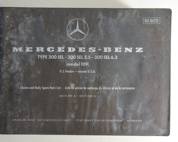 Spare Parts List Mercedes-Benz W109 300 SEL + 3.5 + 6.3 USA-Version Stand 3/1971