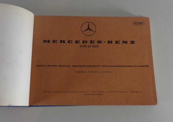 Teilekatalog / Ersatzteilliste Mercedes Benz Fahrgestell + Aufbau LP 1619 1968