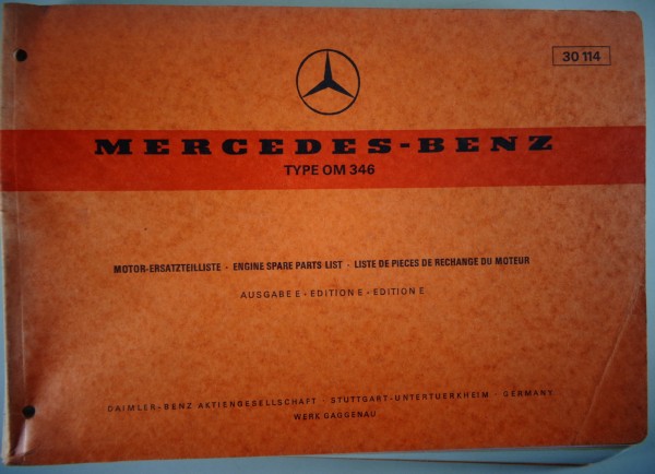 Teilekatalog Mercedes LKW Dieselmotor OM 346 (185 / 210 PS ) Stand 11/1970