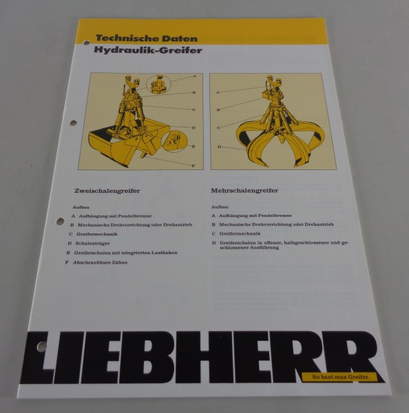 Datenblatt / Technische Beschreibung Liebherr Hydraulik-Greifer von 06/1987