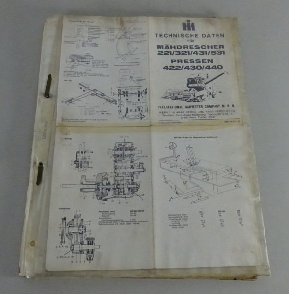 Handbuch International Harvester Mähdrescher 221/321/431/531 Stand 1975