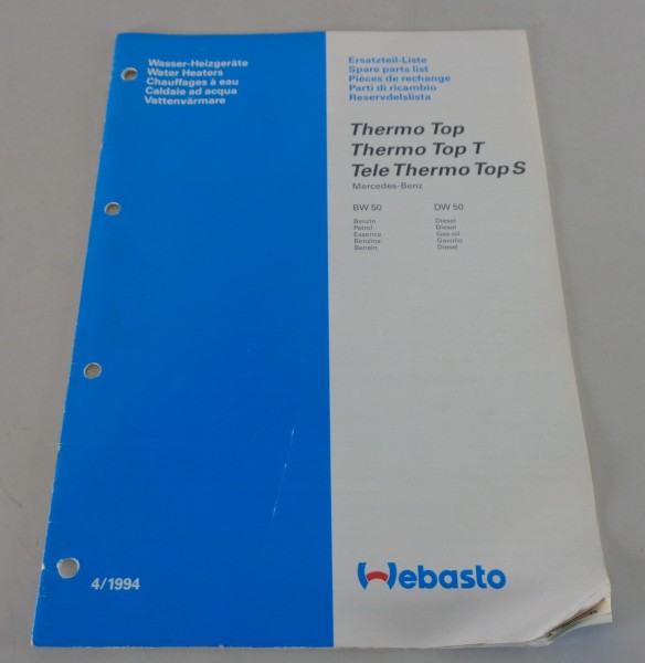 Teilekatalog Webasto Wasser-Heizgerät Thermo Top / Thermo Top T etc. 04/1994