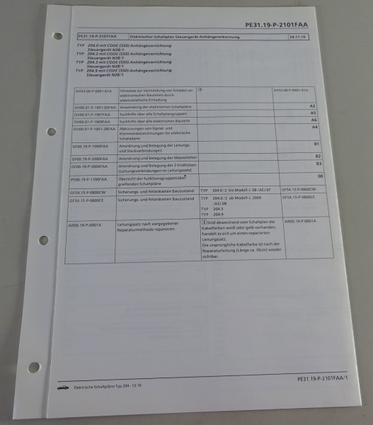 Schaltplan Mercedes-Benz W204 Anhängererkennung Typ 204 CODE (505) | Stand 12/10