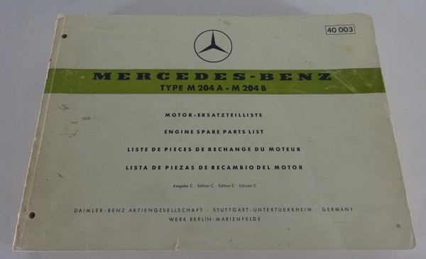 Teilekatalog Mercedes-Benz Motor Typ M 204 A / M 204 B Stand 01/1959 (40003)