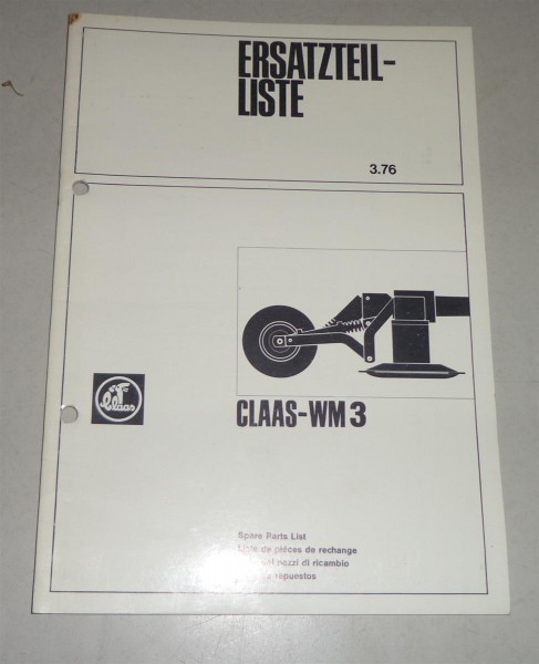 Teilekatalog / Ersatzteilliste Claas Mähwerk WM 3 - Stand 03/1976
