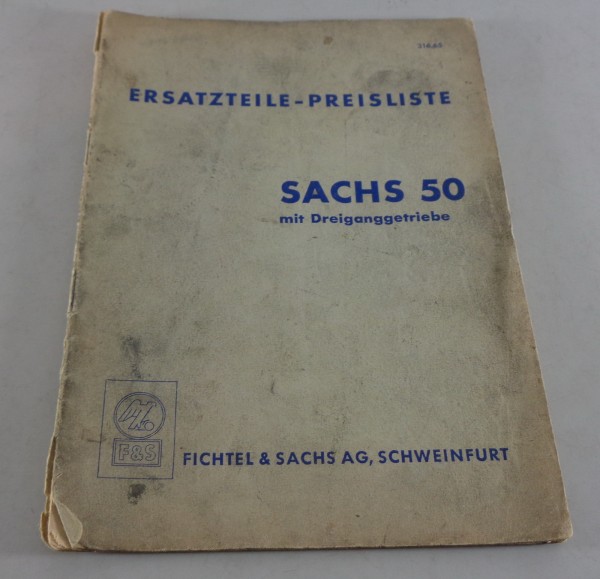 Teilekatalog / Ersatzteilliste Sachs Motor 50 Dreiganggetriebe Stand ca. 1960er
