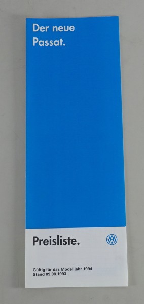 Preisliste VW Passat B4 Modelljahr 1994 Stand 08/1993