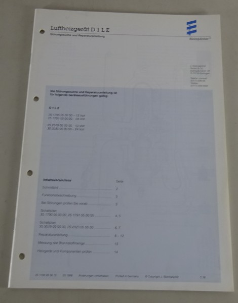 Reparaturanleitung/Störungssuche Eberspächer Luftheizgerät D1LE Stand 03/1998