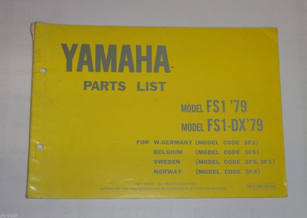 Ersatzteilliste / Spare Parts List Yamaha FS1 / FS1-DX \'79 Stand 01/1979