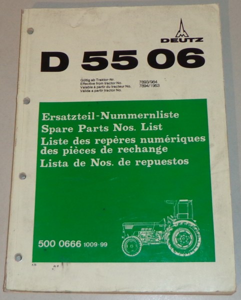 Teilekatalog / Spare Parts List Deutz Traktor D 5506 von 04/1975