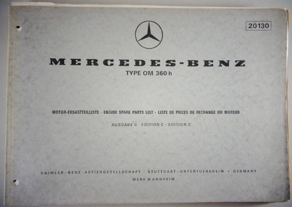 Teilekatalog Mercedes Benz Bus Motor OM 306 h in O 305 (170 / 192 PS) von 8/1970