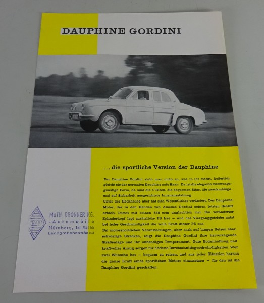 Prospekt / Prospektblatt / Broschüre Renault Dauphine Gordini - original