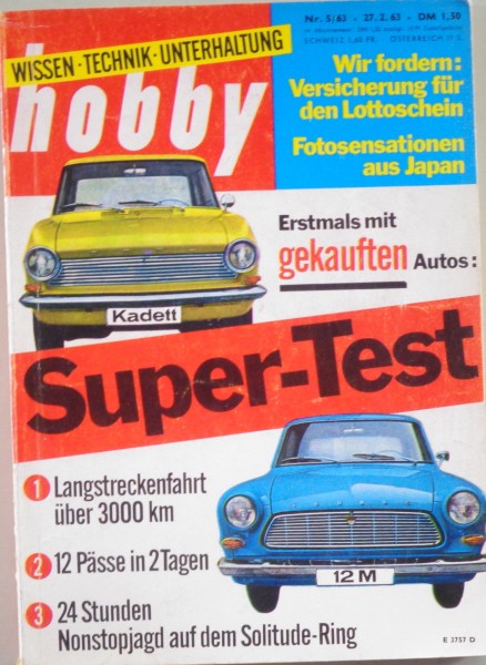 Hobby Magazin Heft Nr. 5 1963 mit Ford 12M P4 und Opel Kadett A