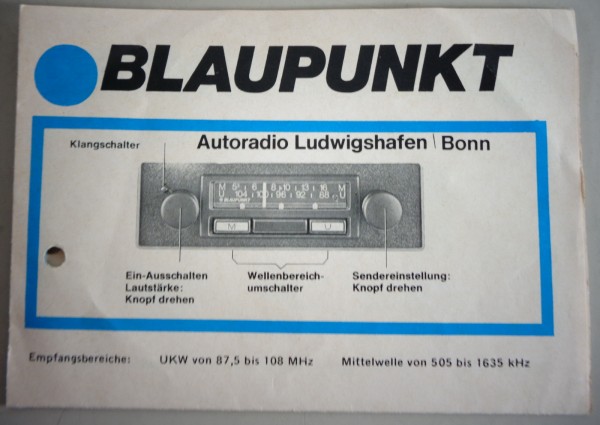 Betriebsanleitung / Owner's Manual Blaupunkt Autoradio Ludwigshafen / Bonn