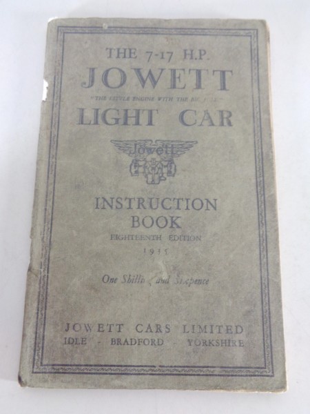 Betriebsanleitung / Handbuch Jowett 7 / 17 H.P. (907ccm) Bj. '21-'36 Stand 1935