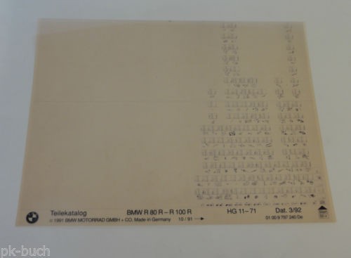 Microfich Teilekatalog Ersatzteilkatalog BMW R 80 R - R 100 R Stand 03/1992