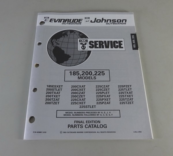 Teilekatalog Johnson Evinrude Outboards 185 / 200 / 225 Models Stand 1993