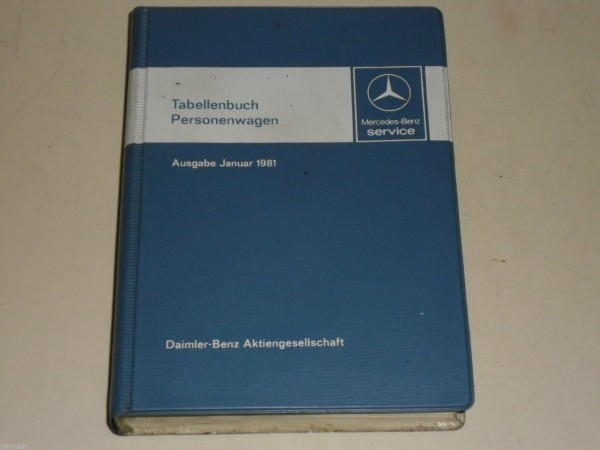 Tabellenbuch Mercedes Benz PKW Typ W 123 116 126 S-Klasse R C 107 SL SLC, 1/1981