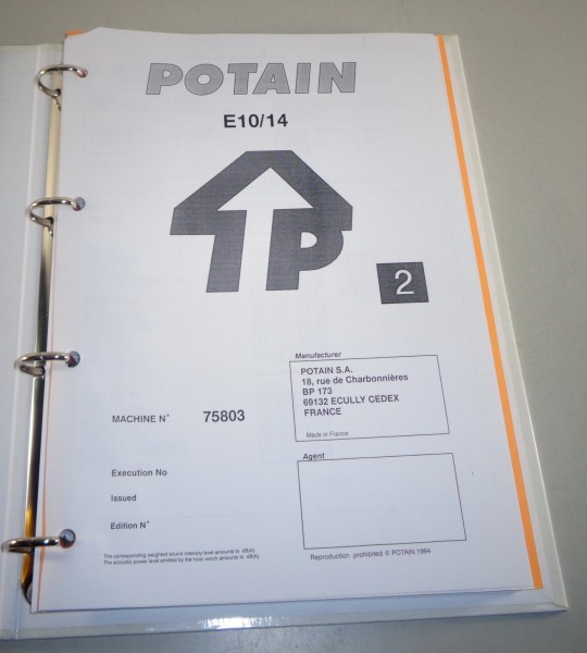 Teilekatalog / Spare Parts list Potain E 10 / 14 Kran / crane Stand 1994