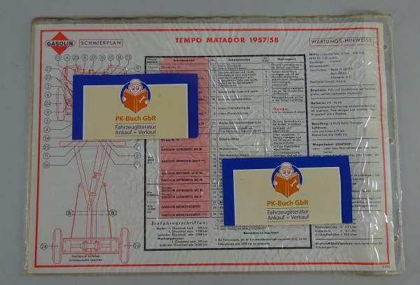 Gasolin Schmierplan für Tempo Matador Baujahr 1957 / 1958 Stand 03/1963