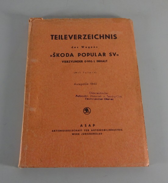 Teilekatalog / Ersatzteilliste Skoda Popular SV Stand 1940