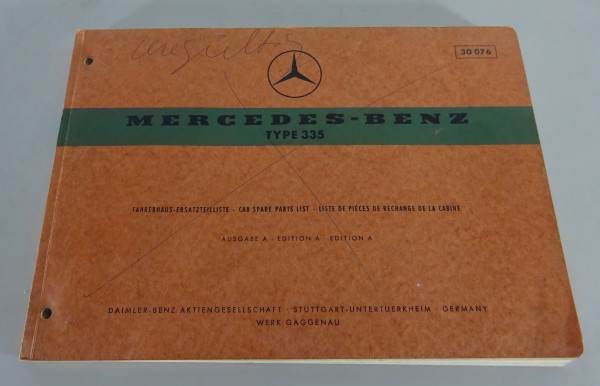 Teilekatalog Mercedes-Benz LKW Typ 335 Kubische Kabine Stand 04/1968 (30076)