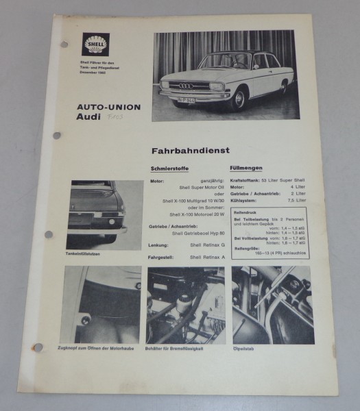 Shell Schmierplan für Audi F 103 Stand 12/1965