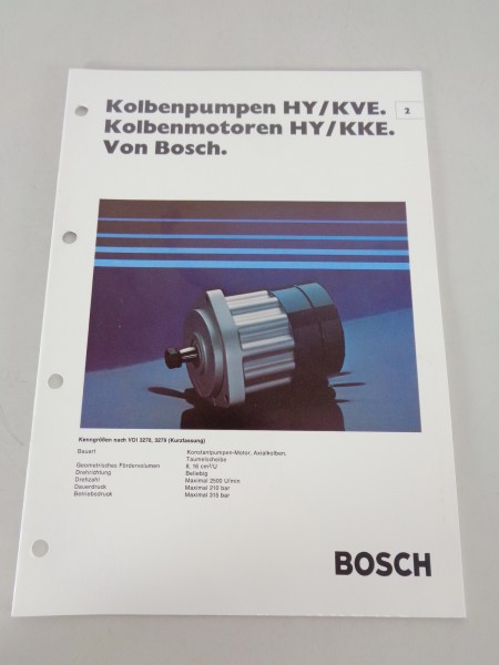 Prospekt / Technische Info Bosch Kolbenpumpem & -motoren HY / KVE/KKE 05/1978