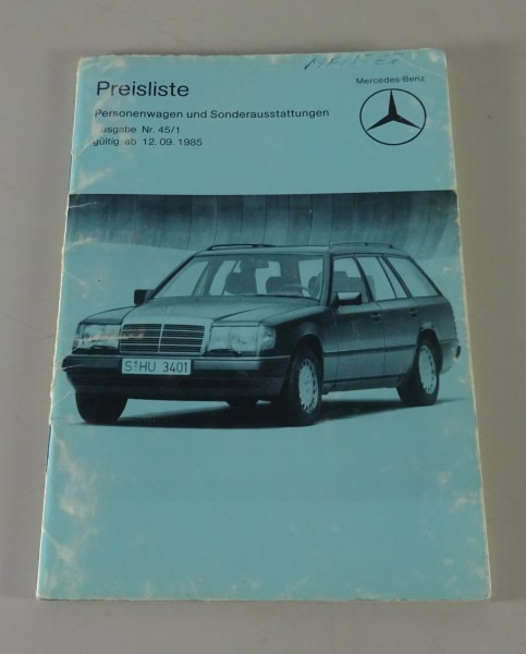Preisliste Mercedes Benz W124 / W201 / W126 / R107 gültig ab 12/09/1985