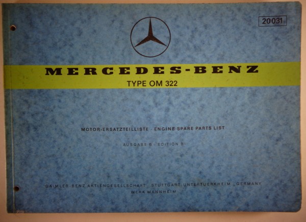 Teilekatalog Mercedes Benz LKW Dieselmotor OM 322 Stand 09/1962