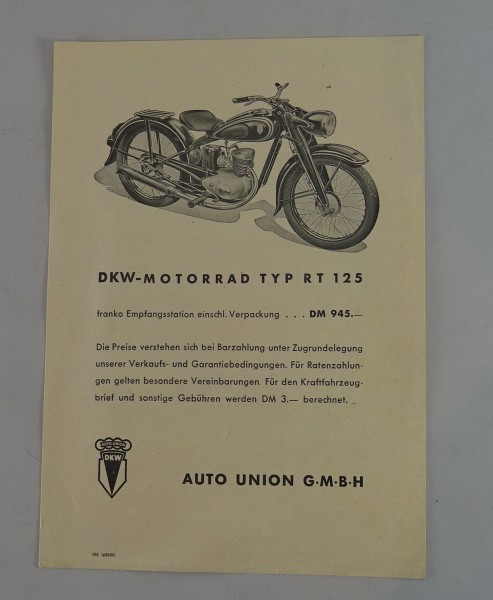Prospektblatt DKW RT 125 von 12/1949